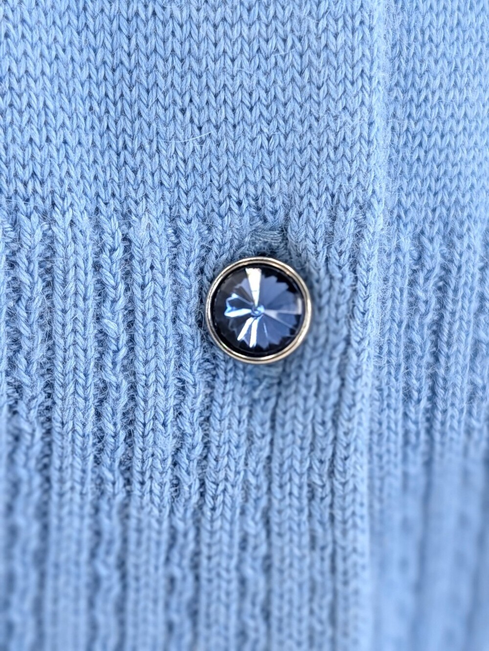 NWT Sigrid Olsen Sz Medium Petite Soft Silk Angora Cardigan Blue Crystal Buttons - Picture 5 of 16
